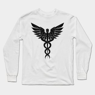 Black Polygonal Caduceus Symbols Long Sleeve T-Shirt